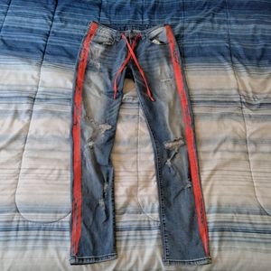 Rue 21 Blue Jeans with Red Side Stripe and Waist Tassel Size 28x30 Men's